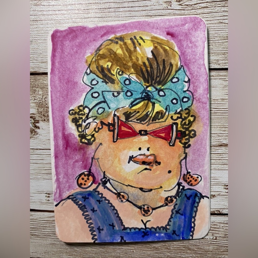 ACEO Original Art Card SUMMER HUN Hand Drawn Mini 2.5 x 3.5" HON GIRLS Series #4